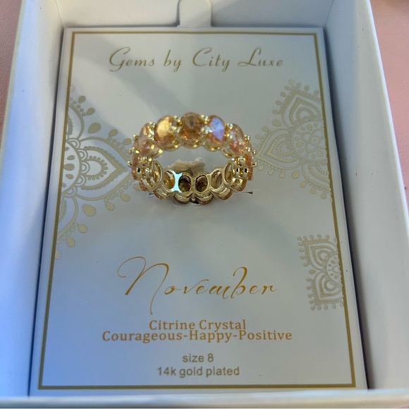 14K Plated Citrine Crystal Eternity Band November Birthstone Ring Size 8 Womens - Picture 1 of 5